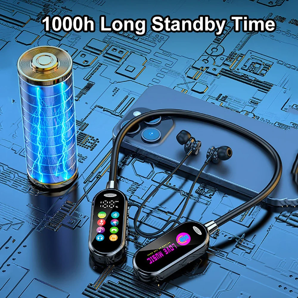 Auricolari Bluetooth 5.4 Schermo LED Cuffie con archetto da collo Cuffie wireless Auricolari con riduzione del rumore per monitor auricolare dal vivo KTV