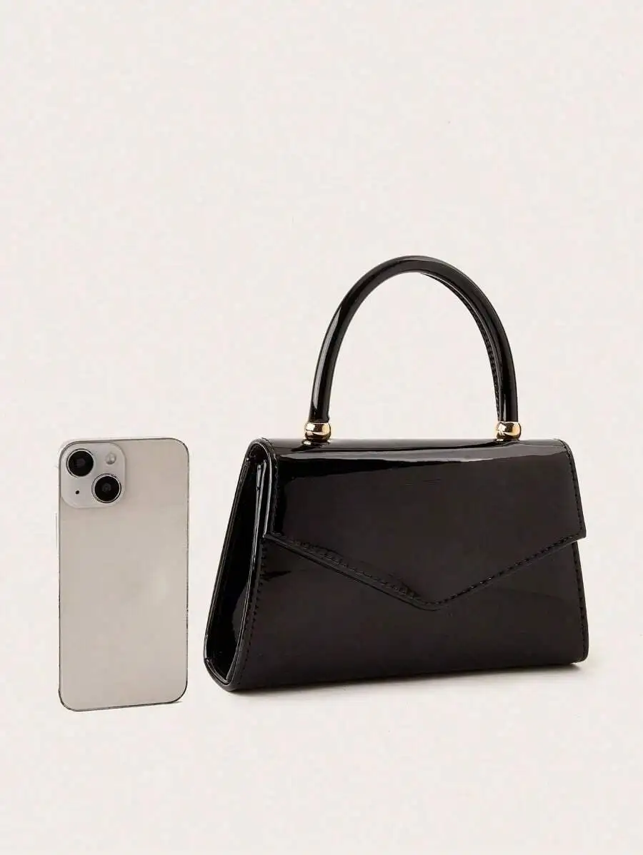 

Elegant Black Patent Leather Envelope Handbag For Women