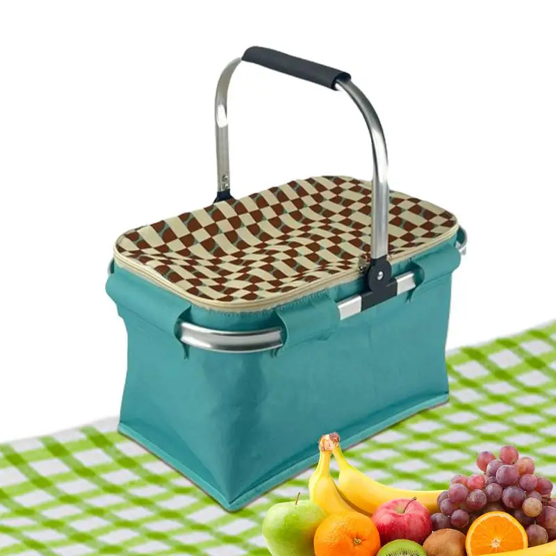 Insulated Grocery Basket 27L Portable Folding Large Market Basket With Handles Reusable Bags For Picnic Beach Outdoor Storage