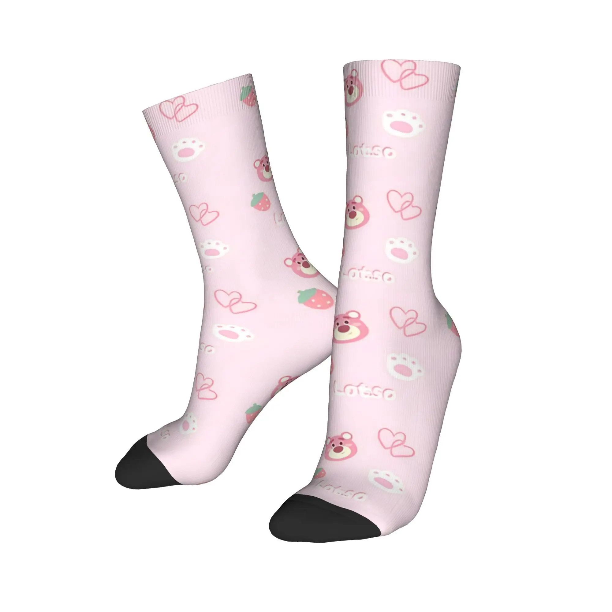 Lotso Strawberry Bear Socks Men's Women's Polyester Funny Happy Lots-o'-Huggin' Bear Socks Crazy Spring Summer Autumn Winter