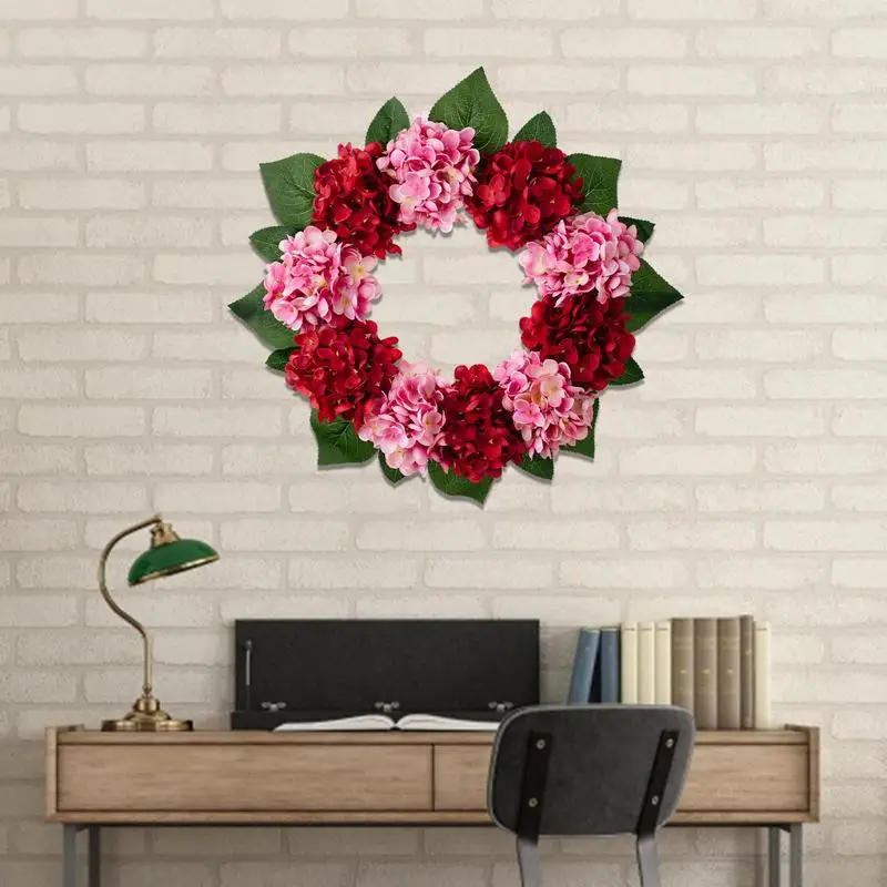 Spring Summer Wreath For Front Door 18 Inch Red And Pink Hydrangea Green Leaf Wreath Spring Summer All Seasons Floral Wreath