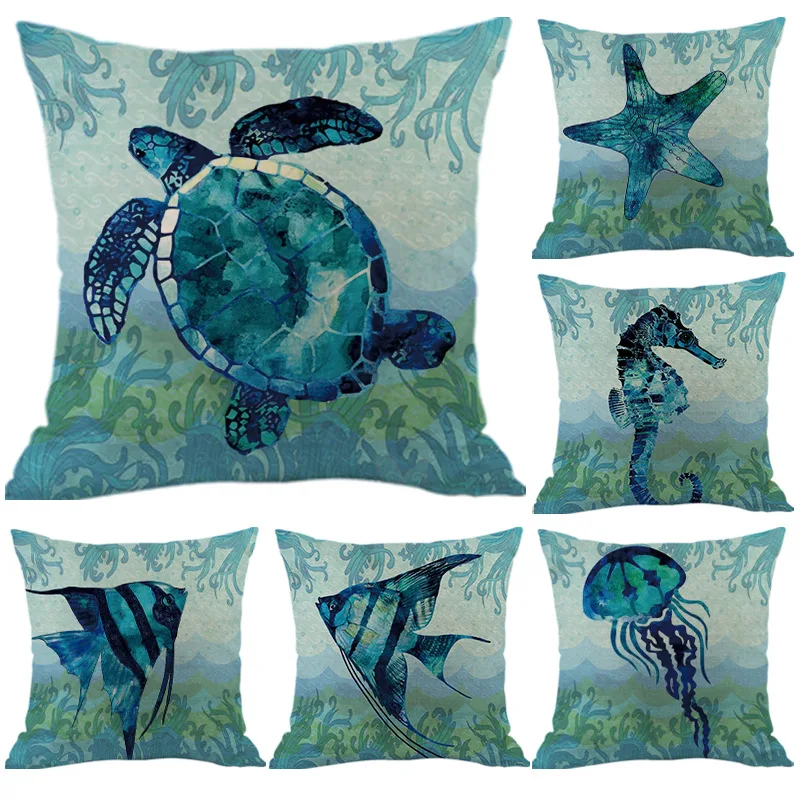 Marine creature patterns throw pillow cover with short plush print for living room sofa decoration cushion cover pillow covers
