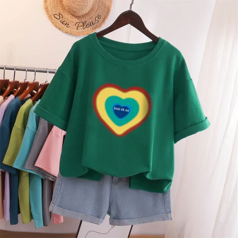 EBAIHUI 100% Cotton Plus Size T Shirt L-5XL Short Sleeve Love Print Tshirts Women's Top Summer Kawaii Couple O Neck T Shirts