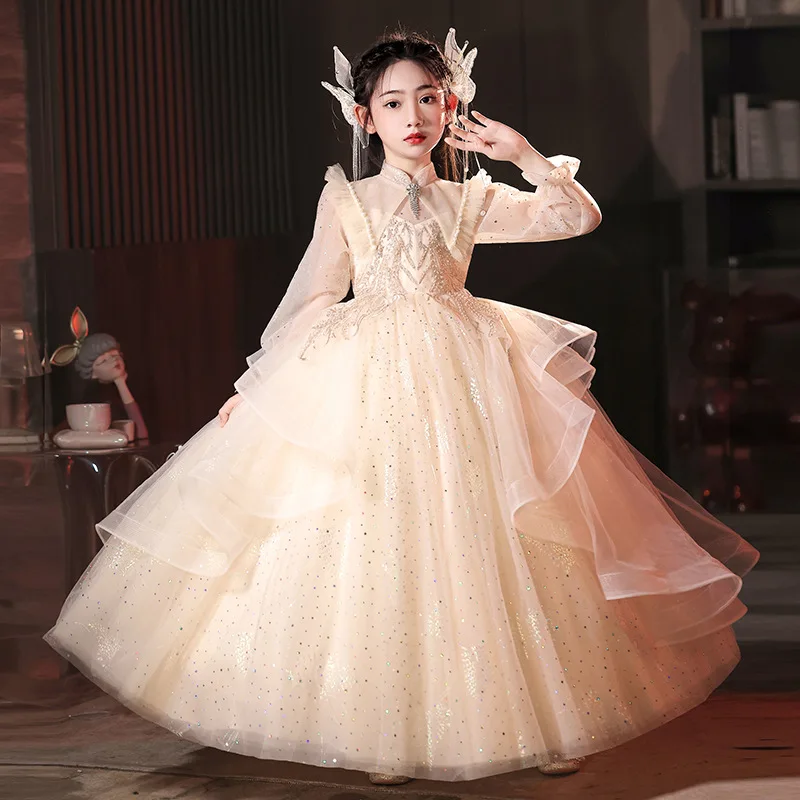 Princess Dress for Girls High-End Luxury Niche Gown Flower Girl Wedding Little Girl Children's Host Piano Performance Dress