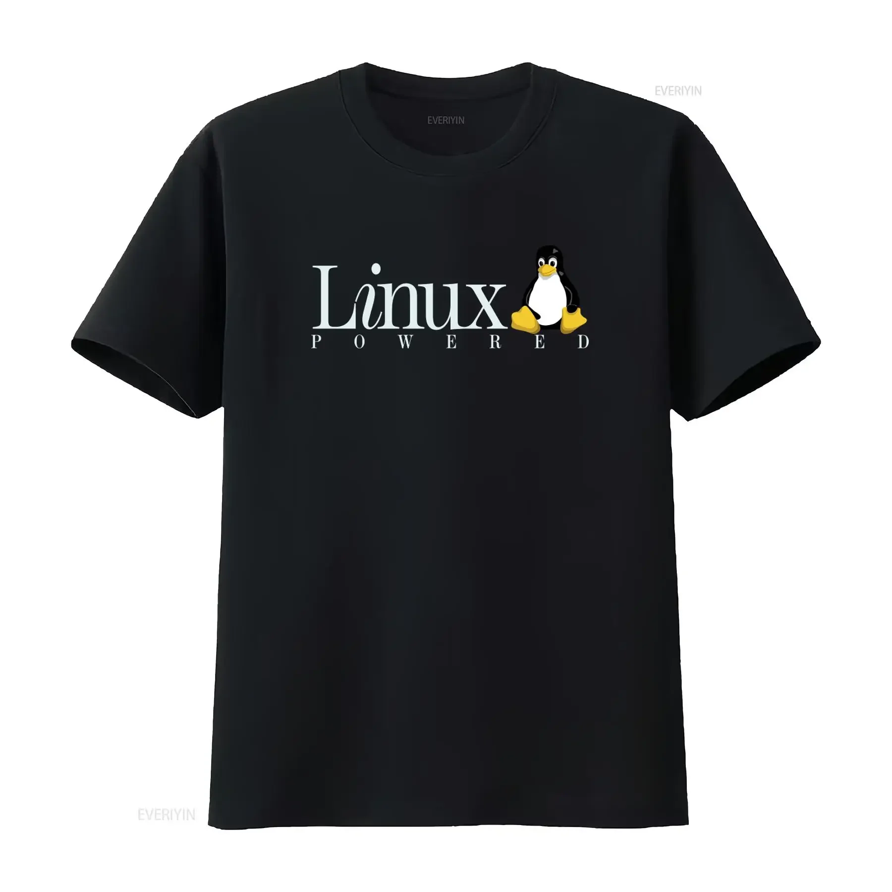 Linux Powered T Shirt Funny Tux Penguin Tagline and Logo Open Source OS vintage Washed Unisex Stretched homme Casual Versatile