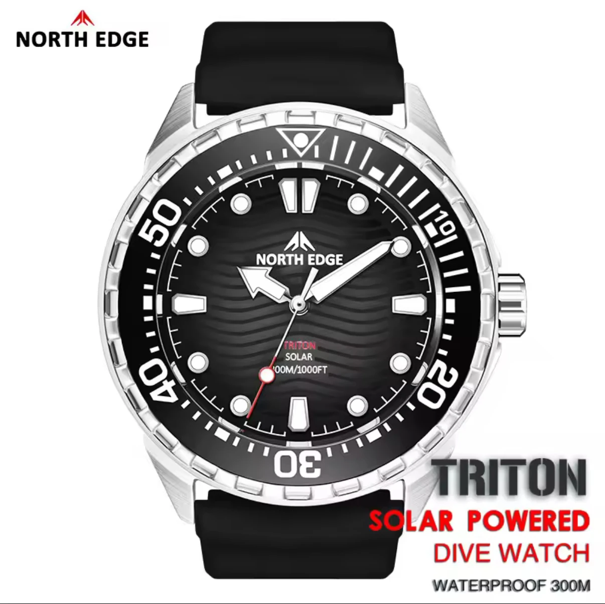 NORTH EDGE New TRITON Solar Powered Dive Watch Men Luxury Quartz Watches For Men 316L Stainless Steel Case Waterproof 300M