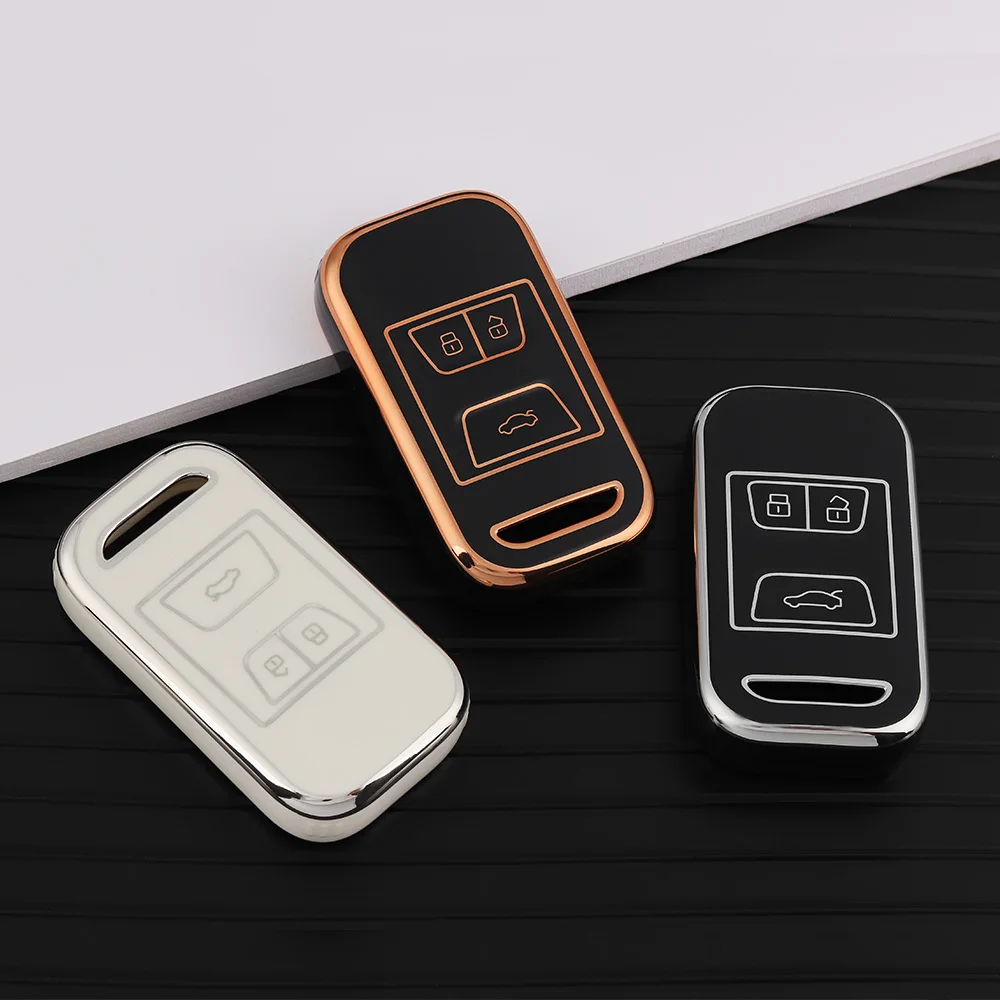 Gold Silver Edge Remote TPU Car Key Case Fob Shell Cover For Chery Arrizo Tiggo 3 5X 4 8 Glx 7 2022 2021 2020 2019 Keychain