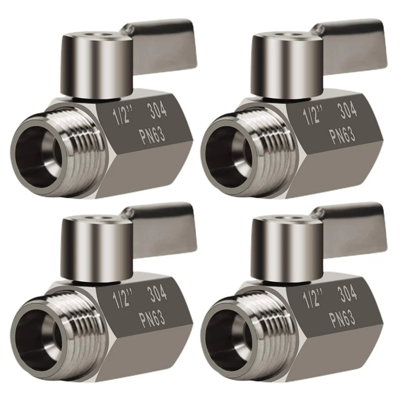 

4X 304 Stainless Steel Mini Ball Valve(1/2 Inch Female X Male) NPT Thread, Water Flow Regulator Head Control Valve