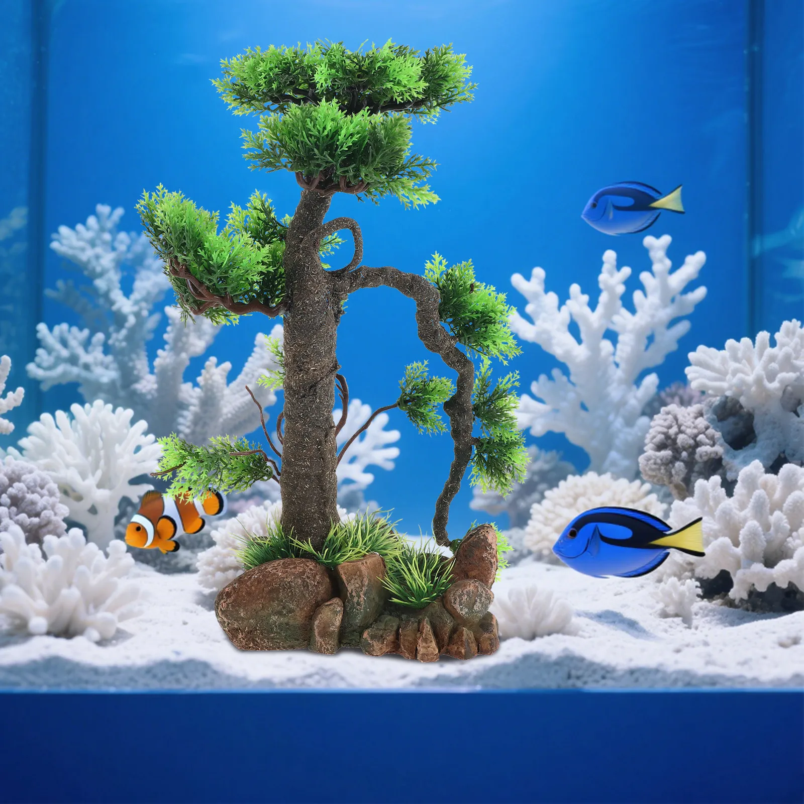

Bonsai Tree Ornament Realistic Aquarium Plants Decor Plastic Greenery For Fish Tank - Aquarium Landscaping Ornament