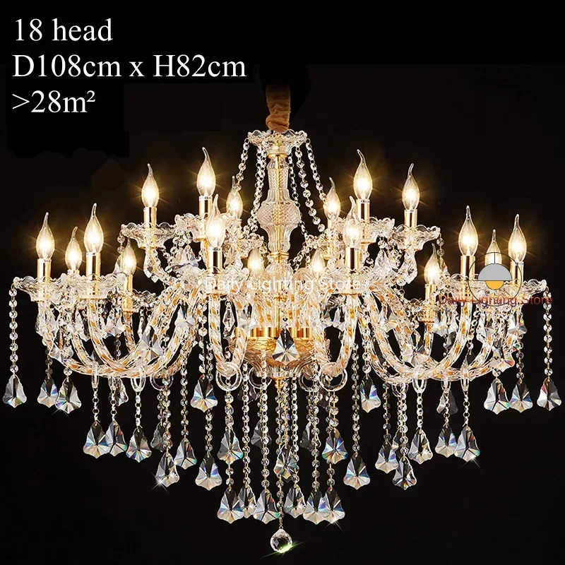 

Clear Crystal Golden Chandeliers Multi 4/6/8/10/15/18 Arms Optional Lustres De Cristal Chandelier Wall Lamp LED E14 Lustre