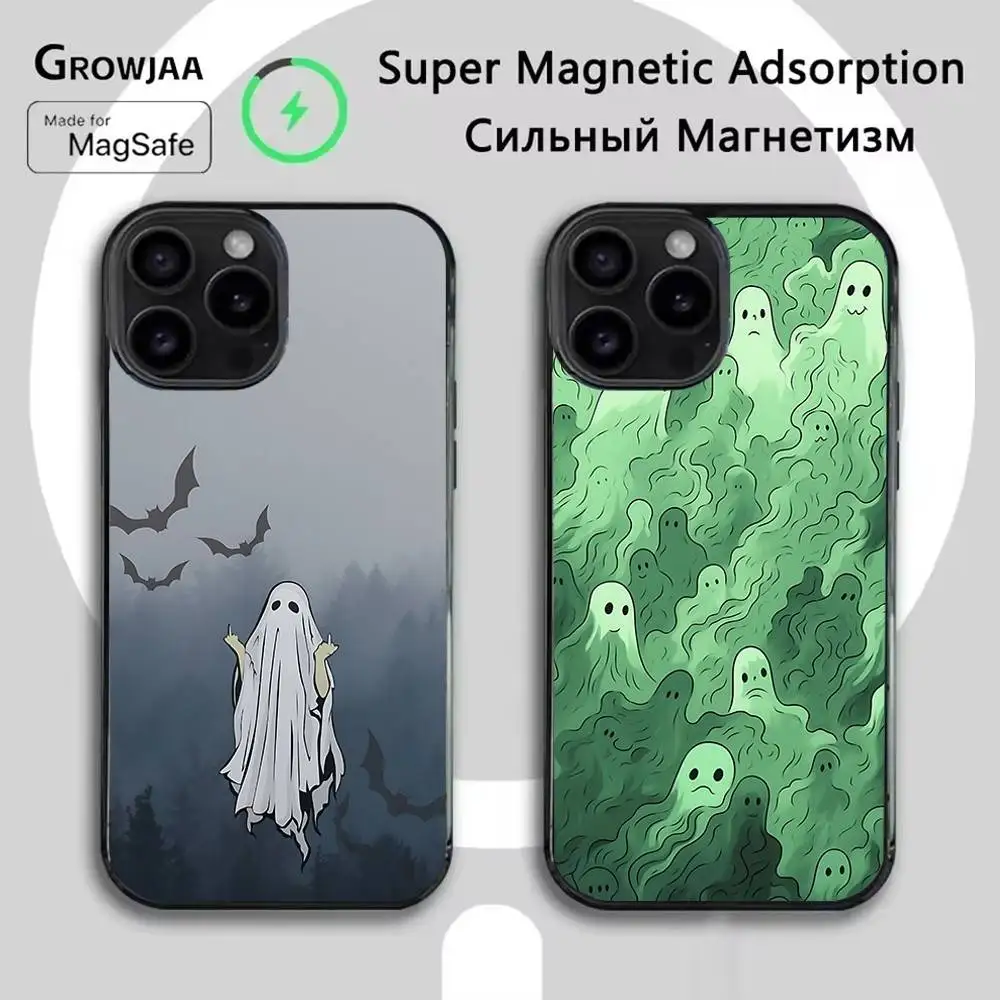 

Cute Ghost Phone Case For iPhone 16e,16,15,14,13,12,11,Plus,Pro,Max,Mini Magsafe Magnetic Wireless Charging