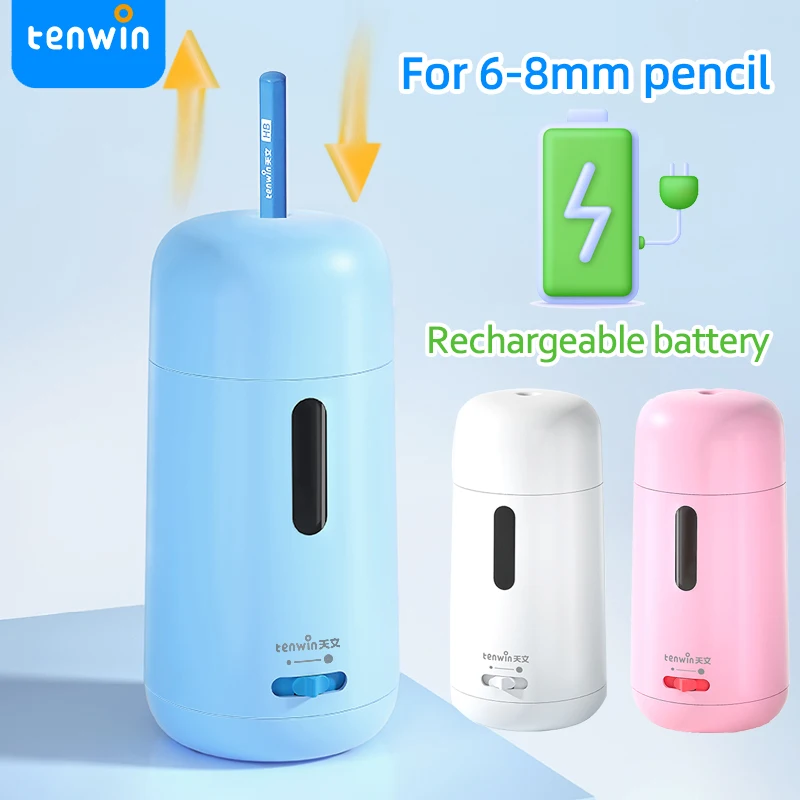 

Электрическая точилка для карандашей Tenwin для карандашей 6-8 мм, канцелярские принадлежности, аккумуляторная батарея, автоматическая точилка для карандашей обратно в школу
