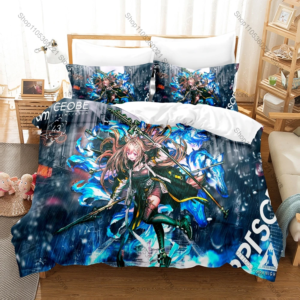 Cool Cool Arknights Skadi Exusiai Poster Print Duvet Cover Set With 2 Pillowcases Popular Tactical Anime Home Textile