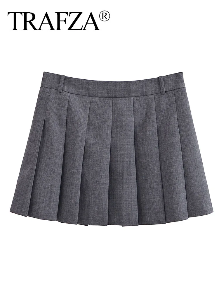 TRAF-minifalda asimétrica con cremallera para Mujer, ropa de calle holgada, color gris liso, con arrugas, para verano