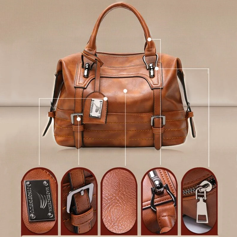 Vintage Luxury Handbag Purses Soft Leather Shoulder Bag Designer Female Casual Tote Travel Femme Ladies Hand Bags