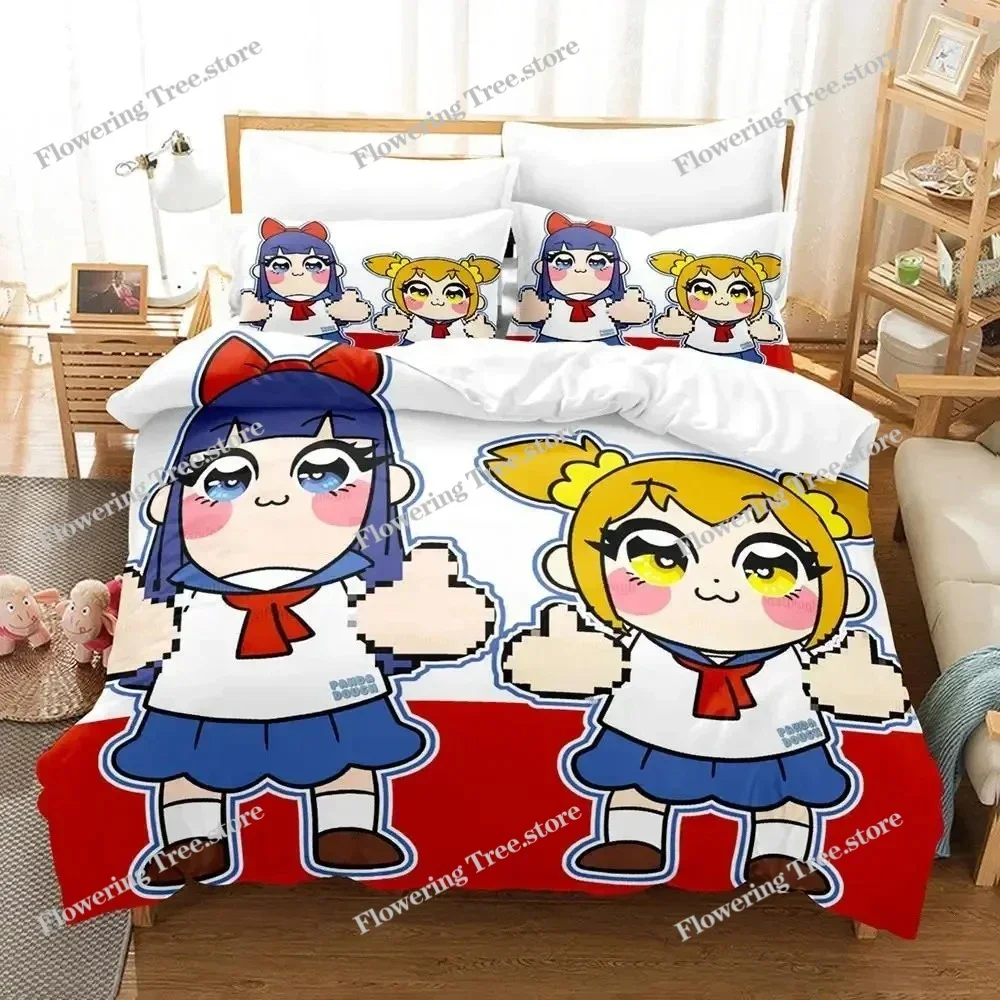 

Anime Pop Team Epic Poputepipikku Bedding Set Boys Girls Twin Queen Size Duvet Cover Pillowcase Bed Kids Adult
