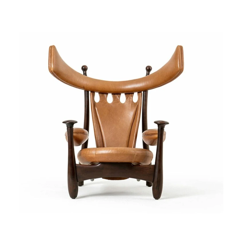 Medieval solid wood leisure chair retro new chief chair model room designer leather art backrest negotiation chair