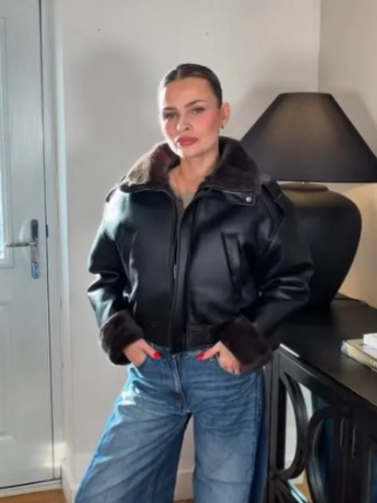 Chaquetas Resistentes y Elegantes de Diseñador, Abrigo Corto de Cuero para Mujer, Otoño, Cálido, Grueso, Informal, para el Trabajo Diario