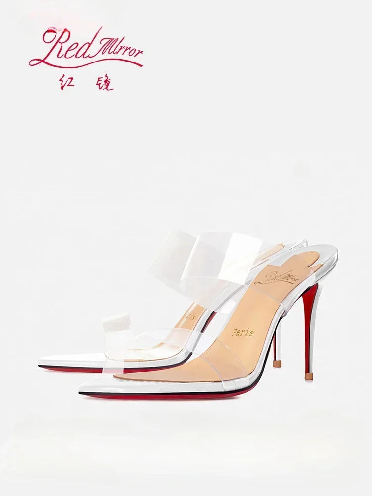 transparent straight line with high heels sandals PVC soft and non yellowing exposed toe back handmade women's shoes