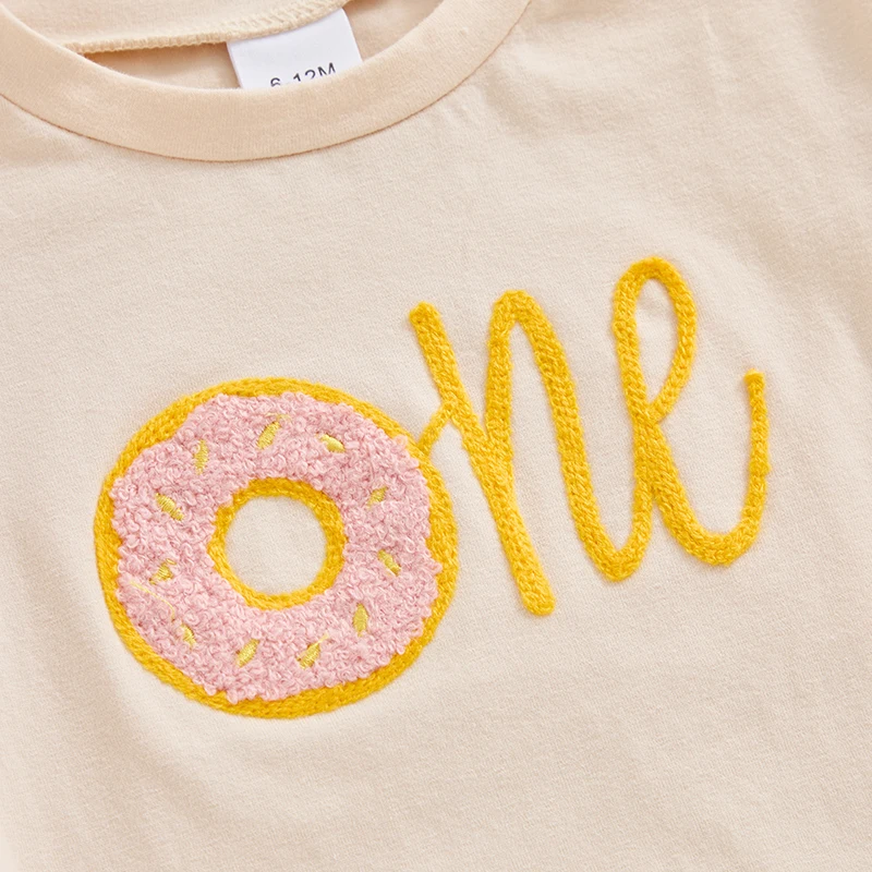 Toddler Baby Girl Birthday Outfit One Two Three Donut Embroidery Bodysuit Shirt Sweet First Birthday Girl Gift