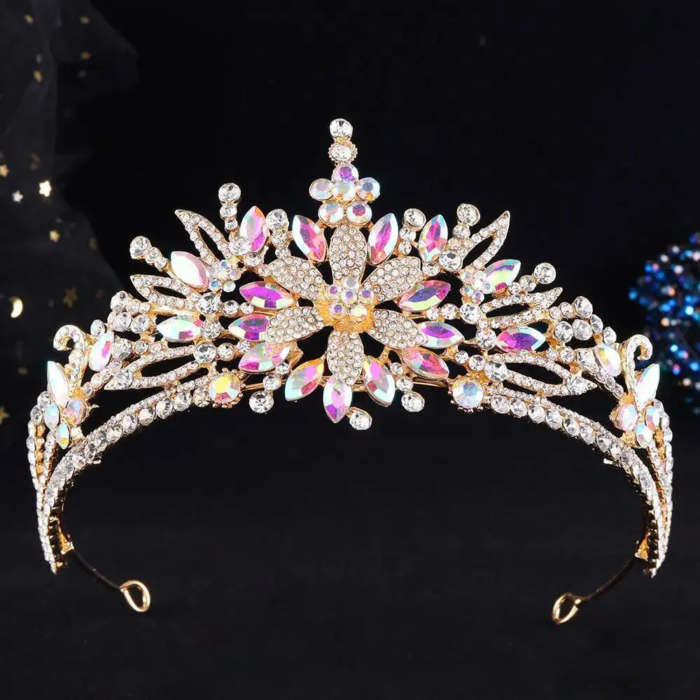 Flower Crystal AB Tiaras And Crown For Women Bride Wedding Crowns Hair Jewelry Princess Headdress Birthday Diadem Accessories