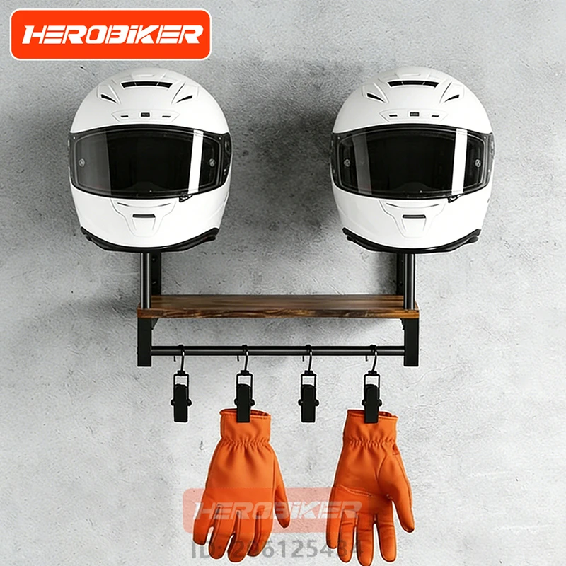

Wooden Motorcycle Helmet Wall Mount With Hooks Multipurpose Shelf Jacket Holders Cabinet Shelf Helmet Display Stand