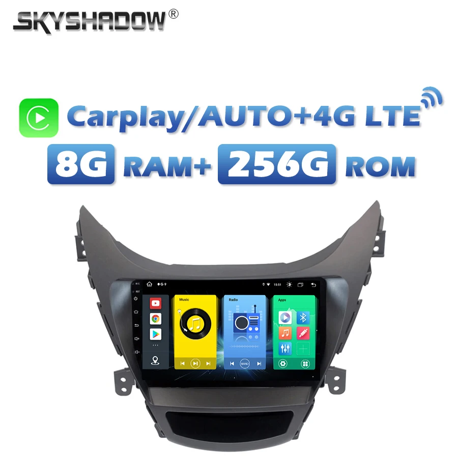 4G SIM Carplay Auto Android 13.0 8G+256G Car DVD Player GPS Map Radio wifi Bluetooth For Hyundai Elantra Avante I35 2011-2013