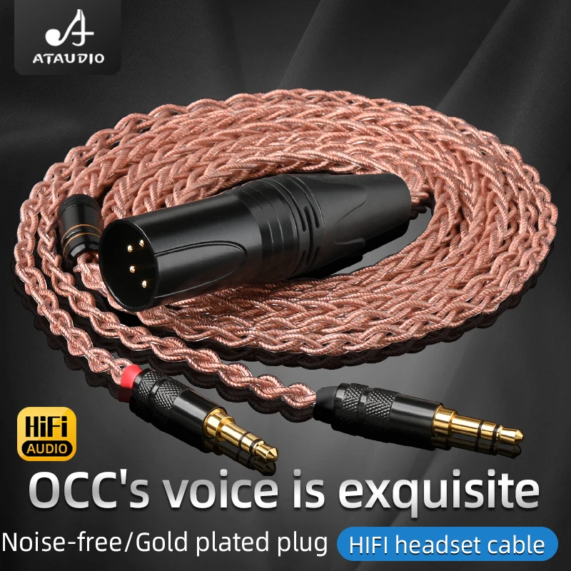 ATAUDIO HiFi Headphone Cable Hi-end 8 Stands OCC Core 24K Gold Plated Plug XLR to Stereo 3.5mm Headset Cable for HE400i HE400s