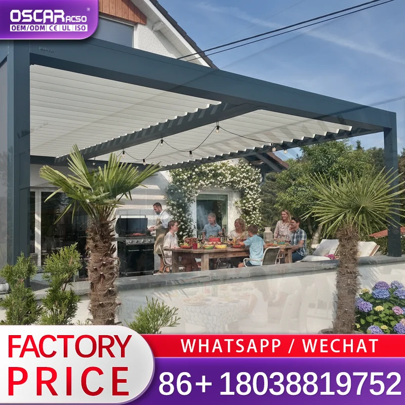 Bioclimatic Aluminum Gazebo with Motorized Retractable Roof Outdoor Patio Pavilion pergola
