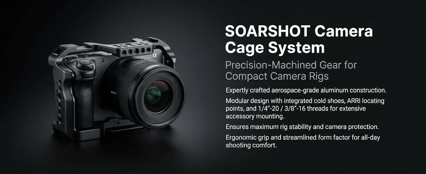 SOARSHOT Kamerakäfig für Sony A6400 A6100 A6300 A6500 A6600 Aluminium Video Rig Käfig mit Cold Shoe ARRI-Lochungen für Vlogging – Detail 1