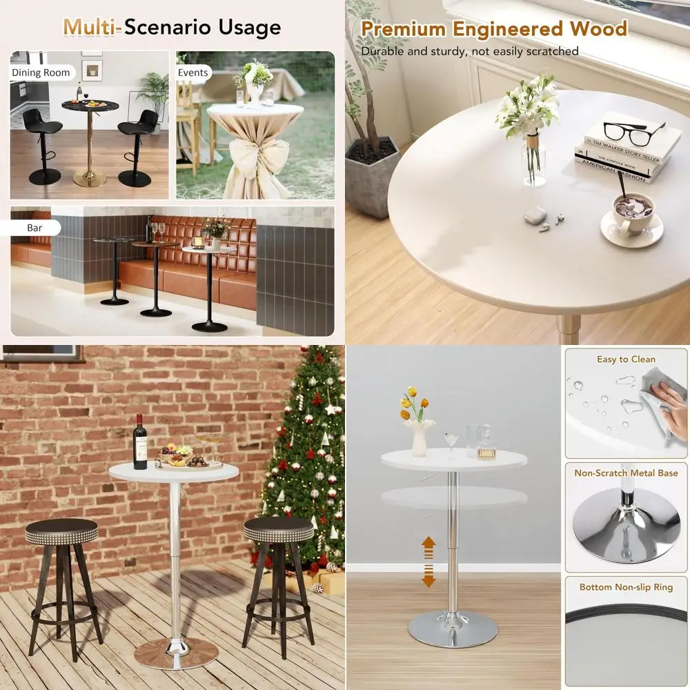 

White 2-Piece Adjustable Height Swivel Pub Table Set, 27-36 inches, for Dining and Cocktails