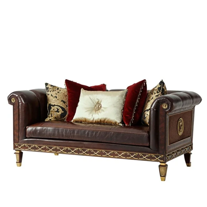 Classical American-British all-solid wood three-tael single sofa combination, imported first-layer cowhide down