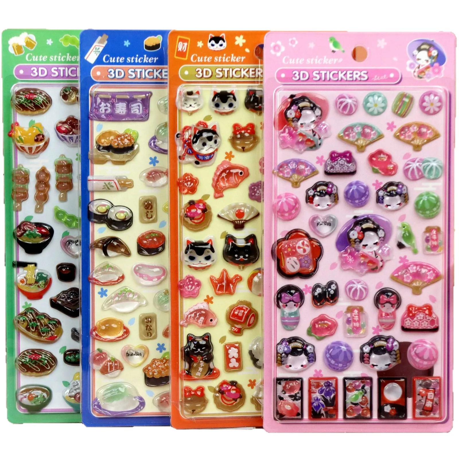 Pegatinas Kawaii de Sushi en 3D, Estilo Japonés, Gato de la Suerte, Geisha, Pegatinas en Relieve, Decoración para Diario, Manualidades, Regalos para Fiestas, Pegatinas 3D