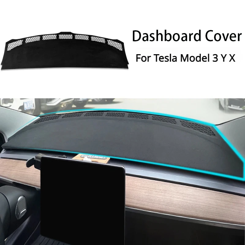 For Tesla Model 3 Y X Front Dashboard Light Proof Pad Non-slip Protection Suede Panel Sunshade Pads 3D Dashboard Mat Cover 2023