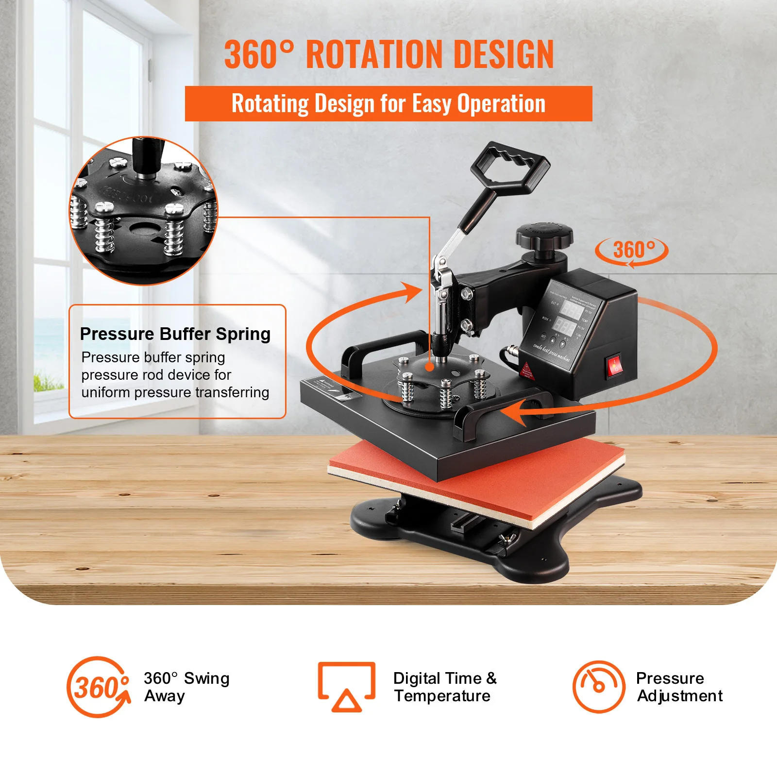 SucceBuy 12x10 In Dual Digital Heat Press Machine 650W Swing Away 360 Degree Rotation Transfer Sublimation Printing for T-Shirt