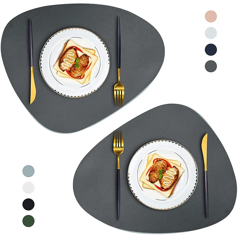 Irregular Shape PU Leather Placemats Set Oil-Proof Waterproof for Kitchen Tables Bistro Tables Bars Coffee Shops Hotels