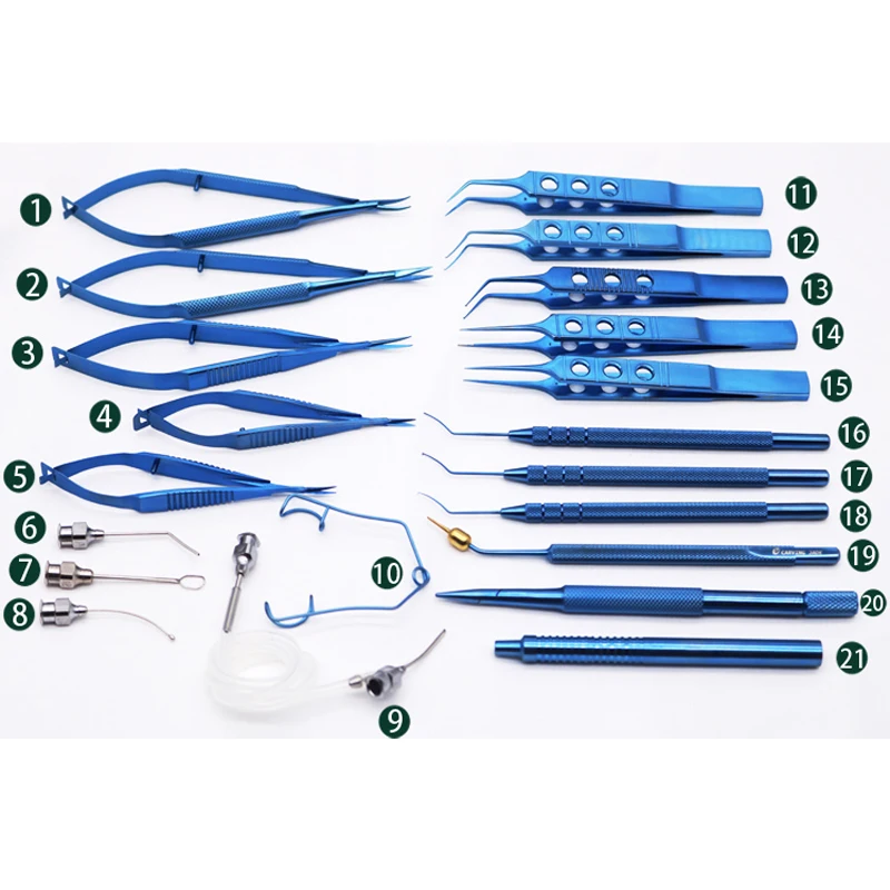 21pcs Ophthalmic Cataract Intraocular Set Surgical Instrument Eye Micro Surgery Tools