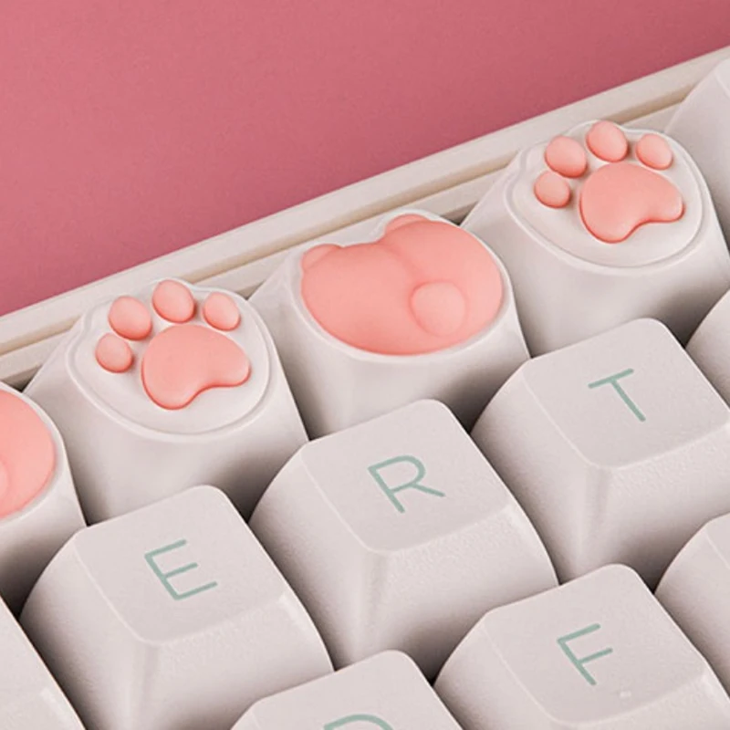 1pc Cute Cat Paw Keycaps For Mechanical Keyboard Cherry MX Switch DIY Custom Key Cap Soft Silicone Keycup Artisan Pink Color