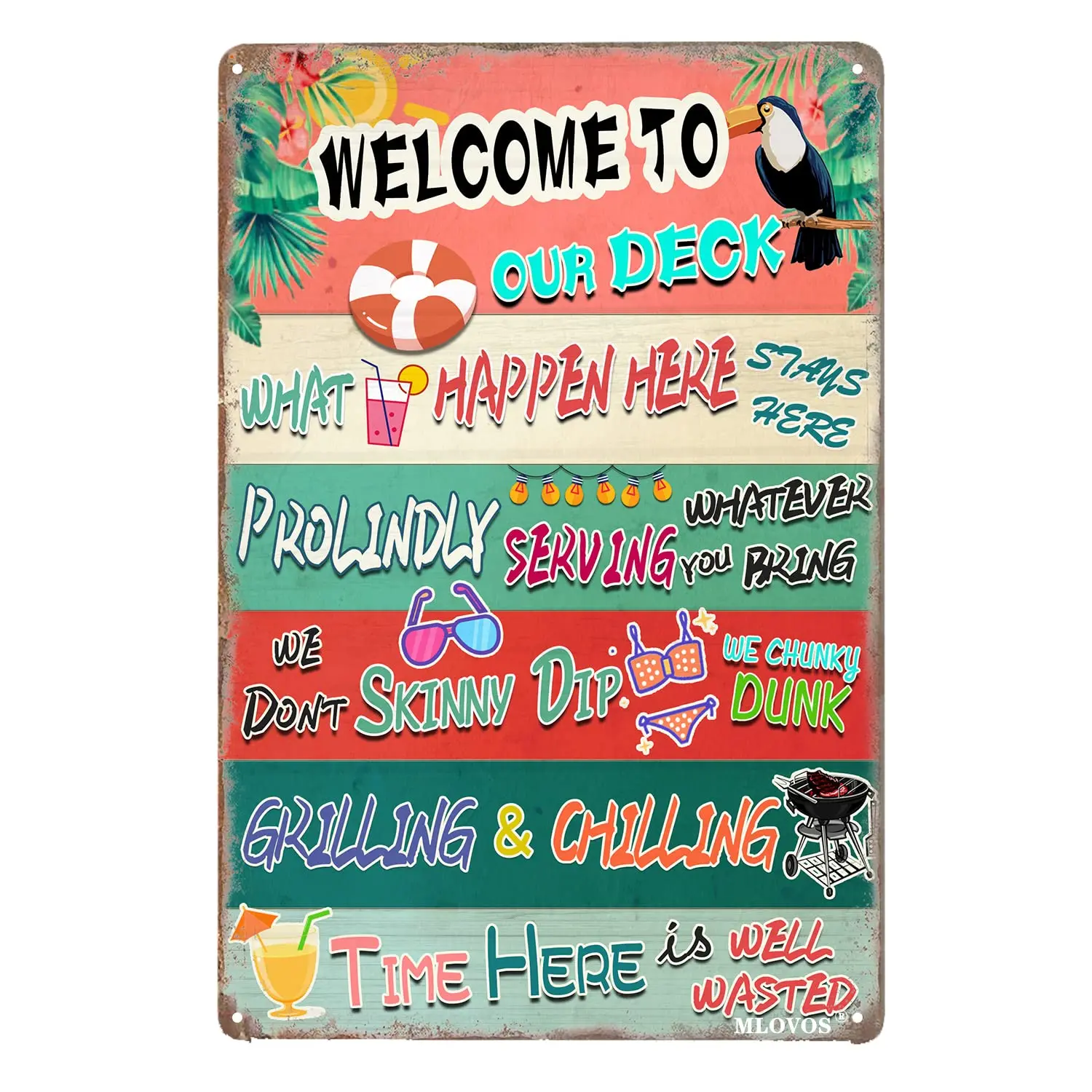 MLOVOS Deck Metal Signs Welcome to Our Deck Signs Wall Art Sign Vintage Home Funny Rules Sign Wall Decoration 8x12 Inches