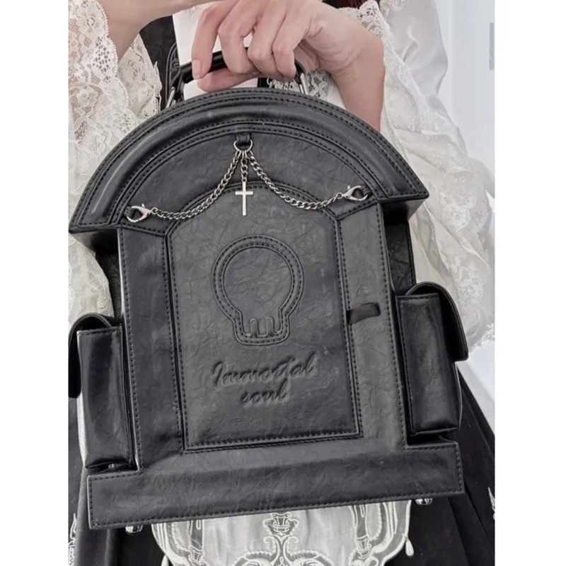

Halloween Cosplay Gothic Tombstone Bag Gulu Market Backpack Lolita Skull Tombstone Doll Bag Black Cool Bags