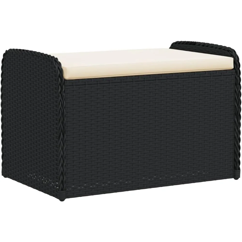 

Outdoor Garden Storage Bench with Cushion - Weather-Resistant Black Poly Rattan, Padded Seat, UV Protection