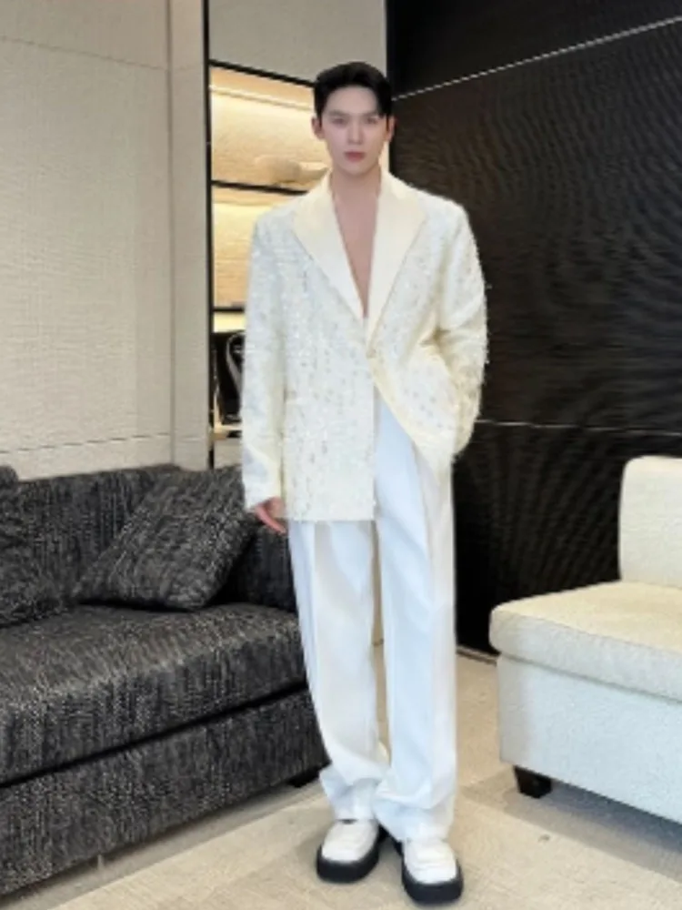 SYUHGFA 2025 Autumn Stage Performance Men's Blazers Sequins Design Niche Lapel Loose Single Breasted Male Suit Jackets Chic