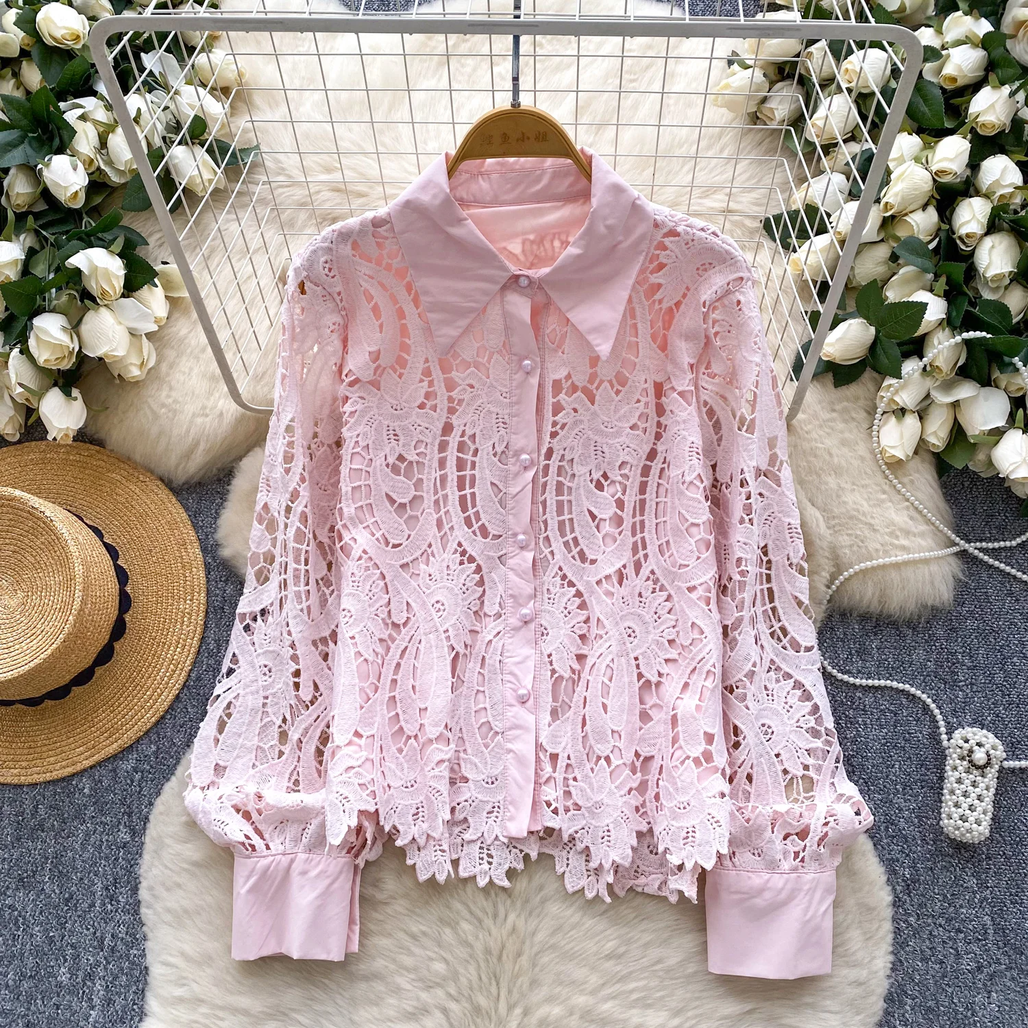 

Vintage lace button Elegant Long Sleeve Chic Top Korean Streetwear High Street Autumn Basics T-Shirts