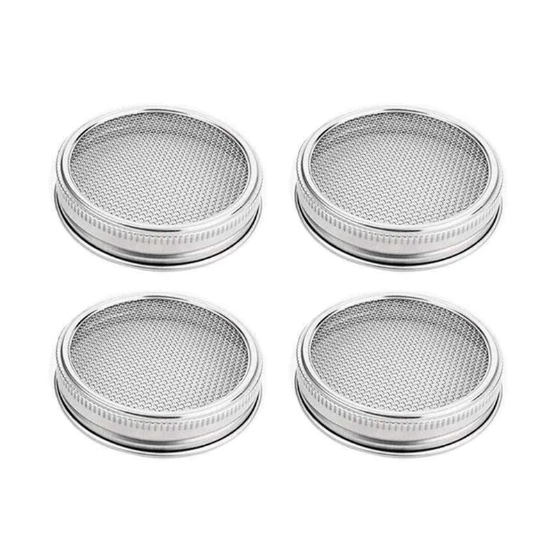 4 Piece Sprouting Jar Lid Stainless Steel 86Mm For Wide And Wide Mouth Mason Jar For Growing Sprouts