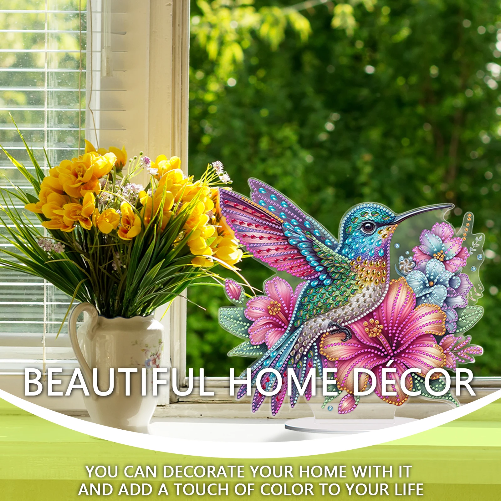 Special Shape Hummingbird Diamond Painting Desktop Ornaments Kit Flower Diamond Painting Desktop Decorations for Adults Beginner
