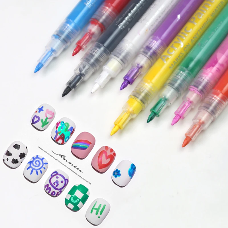 매니큐어 그리기 낙서 그림 펜 블랙 골드 컬러 3D 꽃 패턴 네일 아트 도구 방수 라이너 브러시 DIY 추상 라인