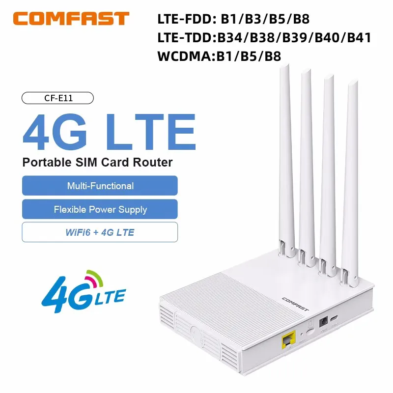 

comfast AX300 4G Lte Modem with SIM Card WiFi6 2.4G Outdoor Portable Internet wireless Router ASR1803S Chip 4 Antennas PlugPlay