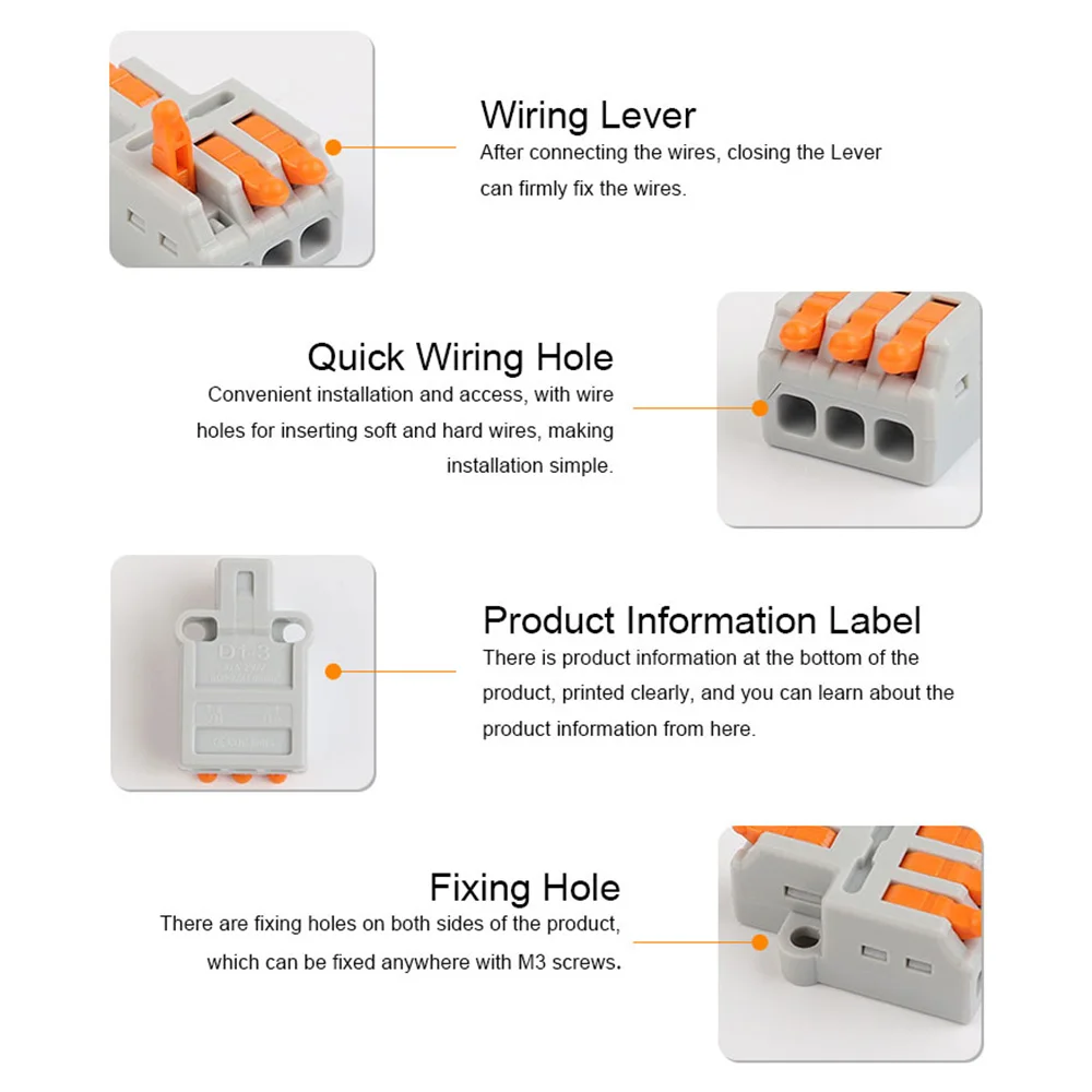 5PCS Fast Universal Lever Wire Connector Push-in Terminal Block Docking Electrical Connection Multi-spec Compact Splitter 250V