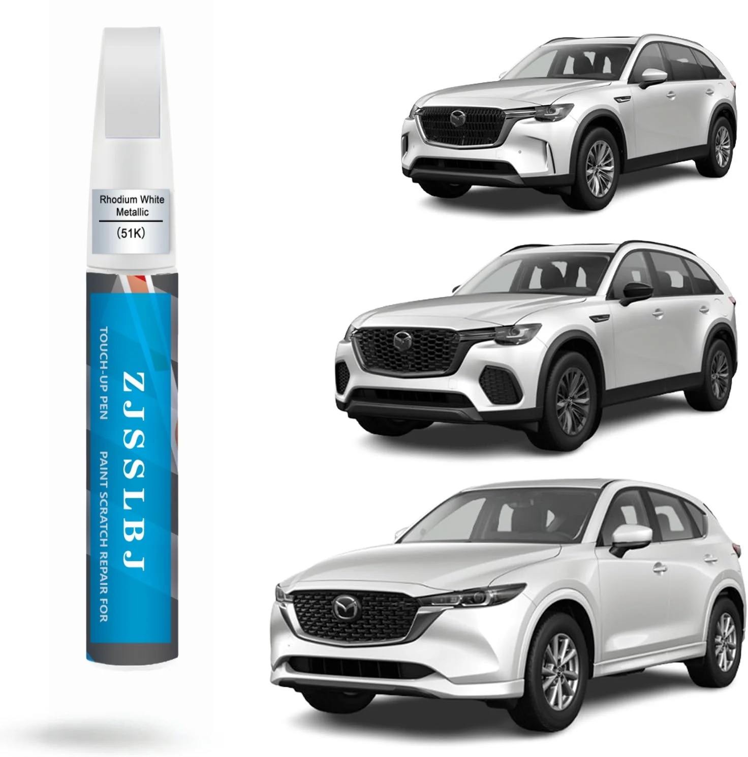 Car Touch Up Paint(Rhodium White Metallic(51K)) for Mazda, Car Paint Scratch Repair Kit, Quick & Easy Solution to Repair, 2 in 1