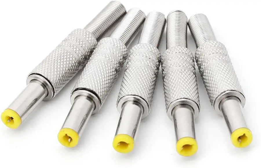 5.5*2.1mm 5.5x2.5mm DC Barrel Power Jack Male Plug Solderable Power Metal Connector with Yellow Head for Electronic Projects